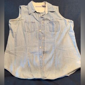 Sleeveless Denim Women’s Button Down Shirt